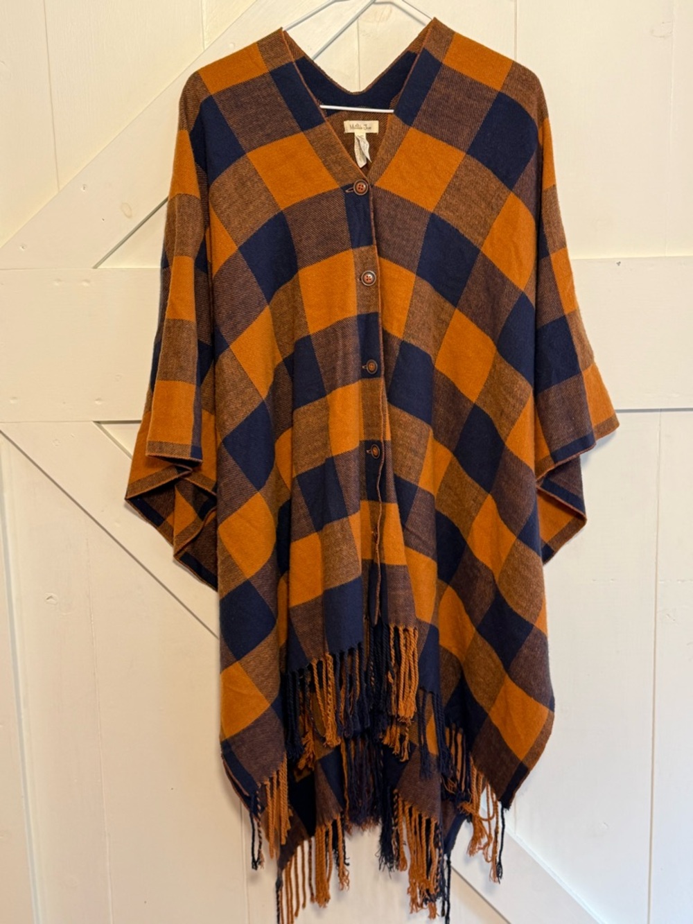 Matilda Jane Warm Sunset Plaid Button Front Poncho OS